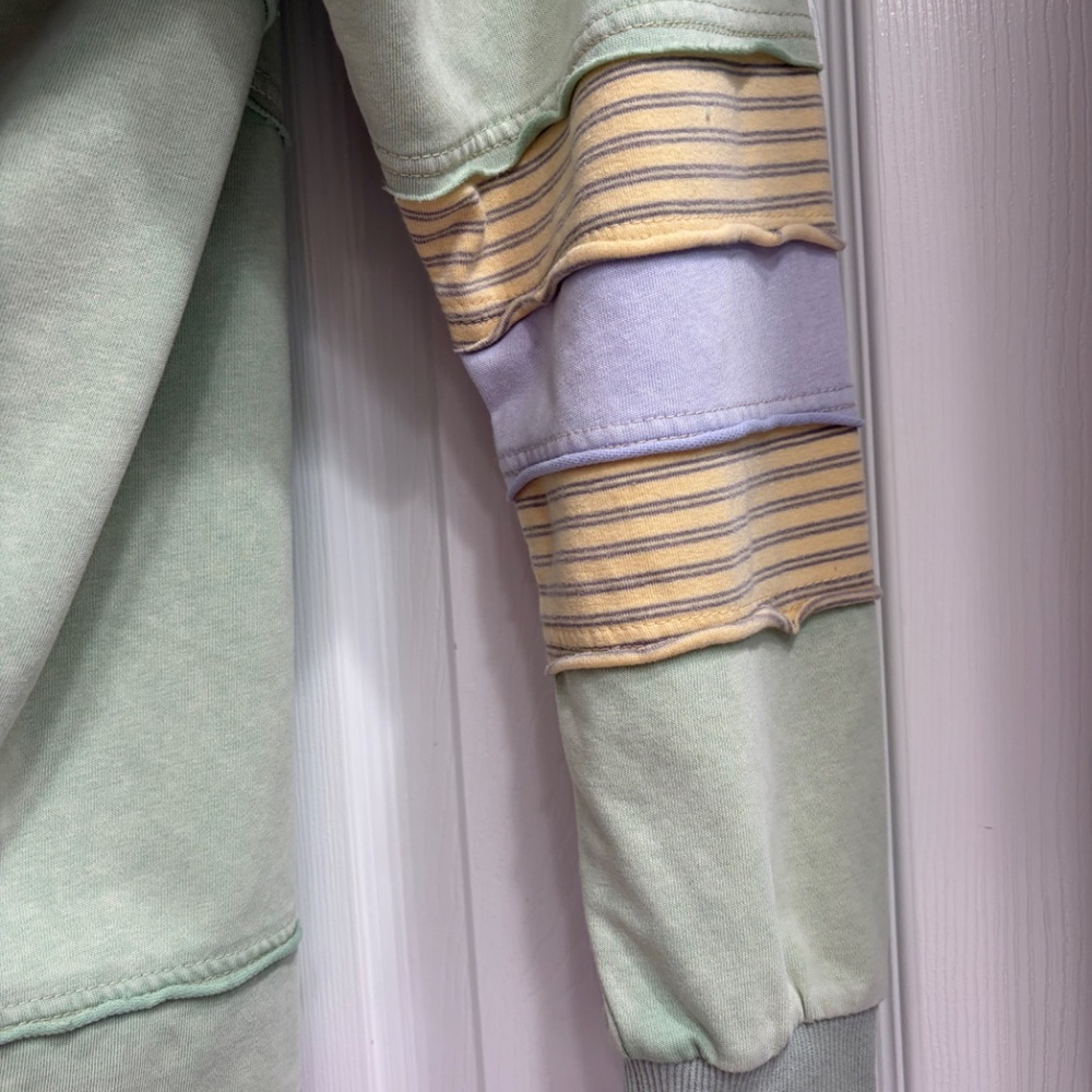 New Easel Terry Knit Color Block Sweatshirt Pullover Oversized Cotton Sage Small - Picture 5 of 6